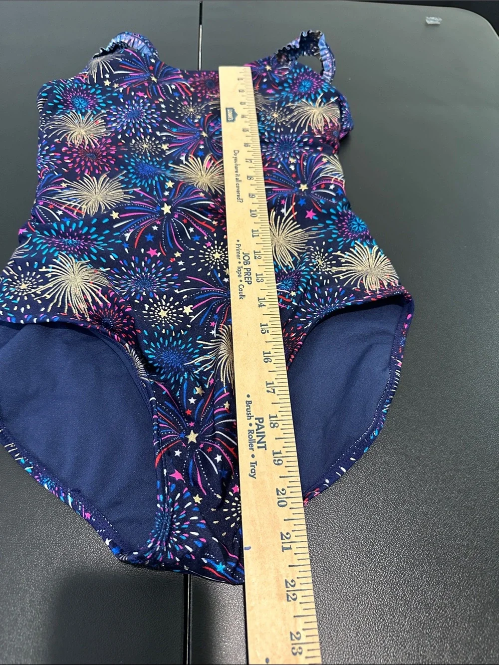 Cat & Jack Girls Fireworks Print One-Piece Swimsuit -Navy Multicolor Ruffle XL